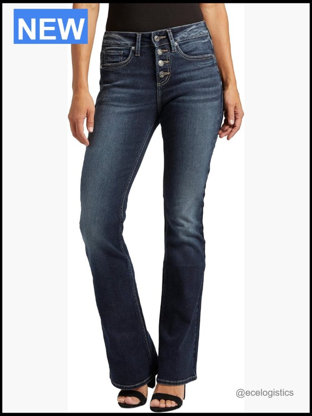 Mid Rise Curvy Fit Slim Bootcut Jeans - Stretch Denim - Picture 1 of 7